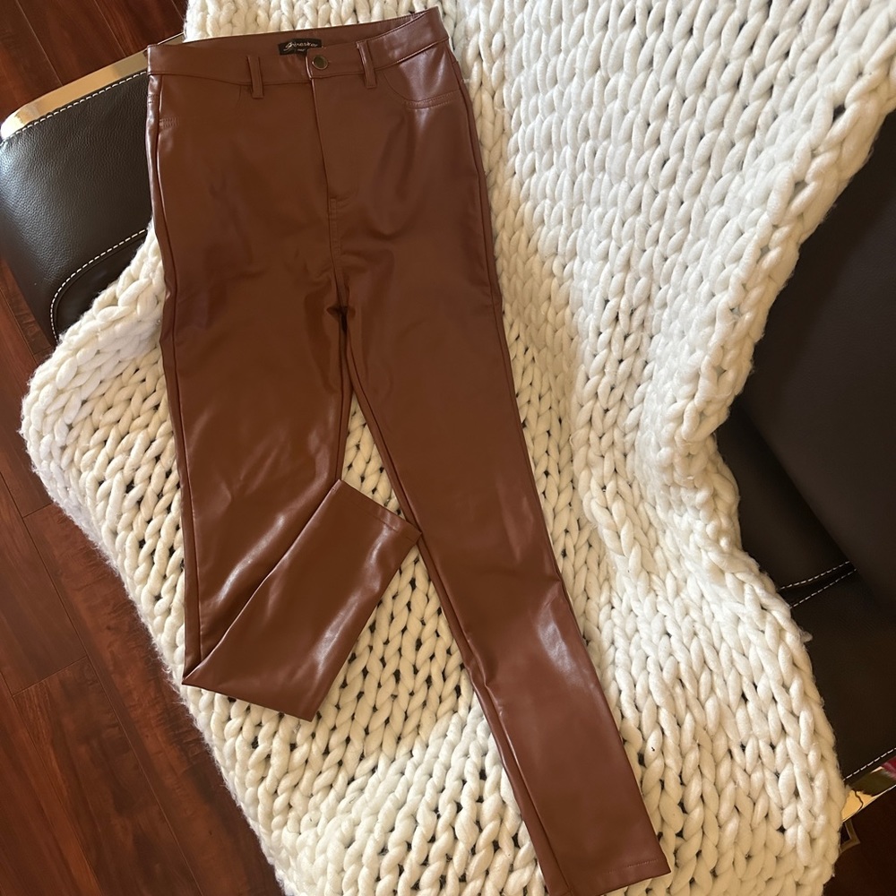 brown leather pants